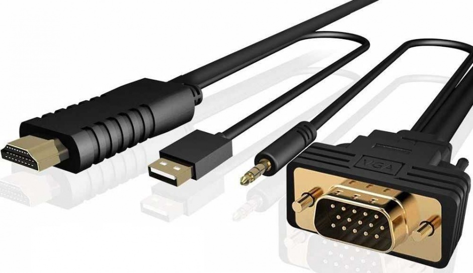 Cablu VGA la HDMI cu alimentare si audio T-T 1.8m, CABLE-VGA/A-HDMI-1.8BK-WL